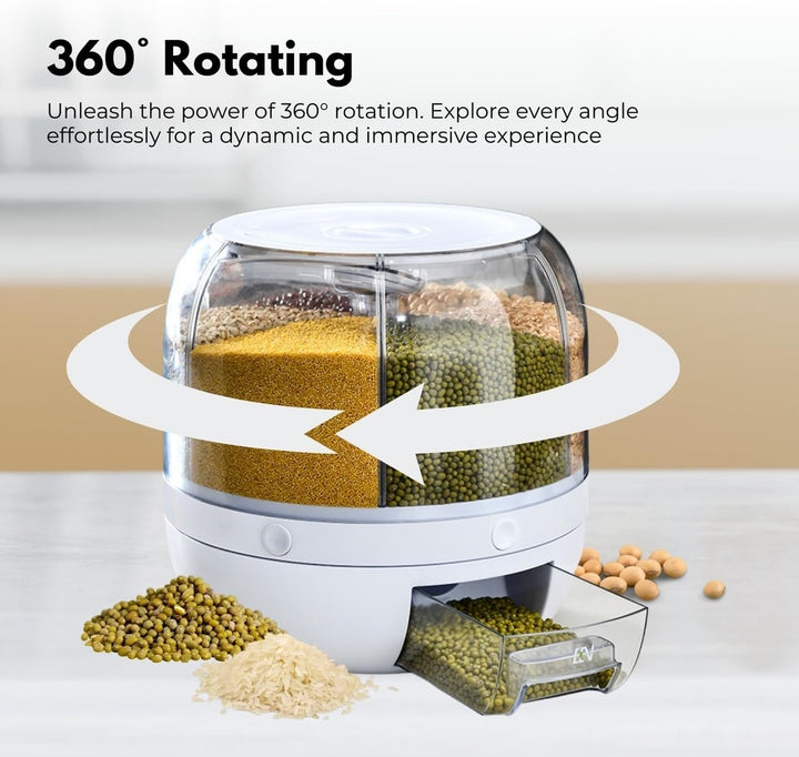 GOMINIMO 6 in 1 Rotating 360? Grain Dispenser with Lid (White)