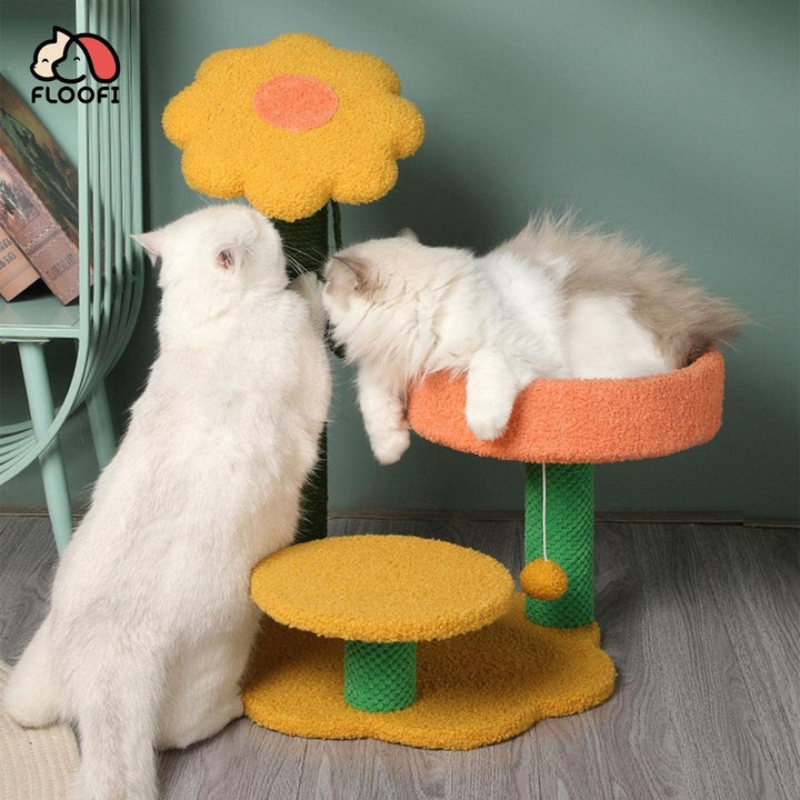 Floofi 90cm Sunflower Plush Scratching Post Cat Tree