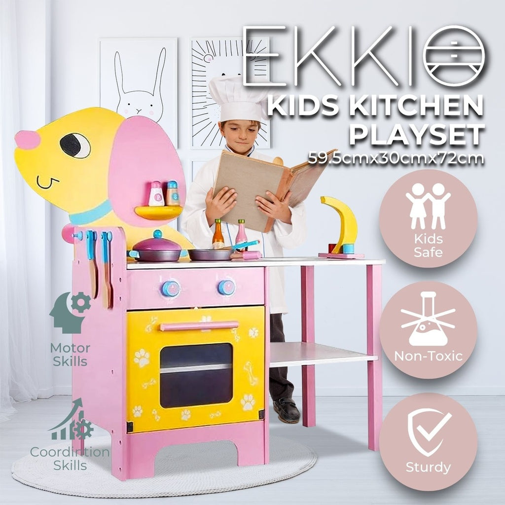 EKKIO Wooden Kitchen Playset for Kids (Puppy Shape Kitchen Set)