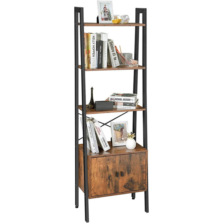 VASAGLE Ladder Bookshelf with Cupboard Rustic Brown