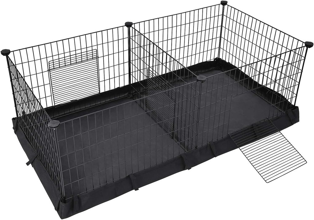 SONGMICS 3 Doors Pet Playpen with Divider Panel and Floor Mat Black