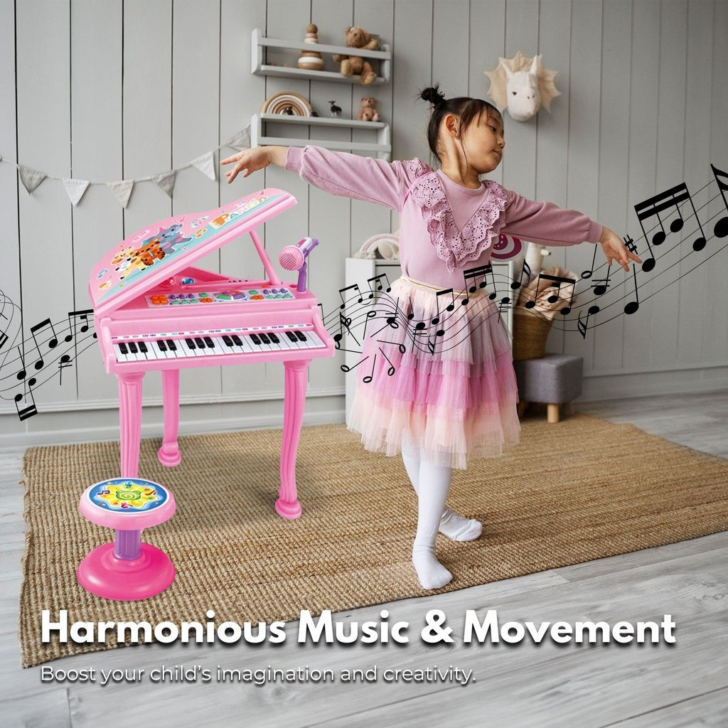 GOMINIMO Kids Electronic Piano Keyboard Toy with Microphone and Chair (Pink)