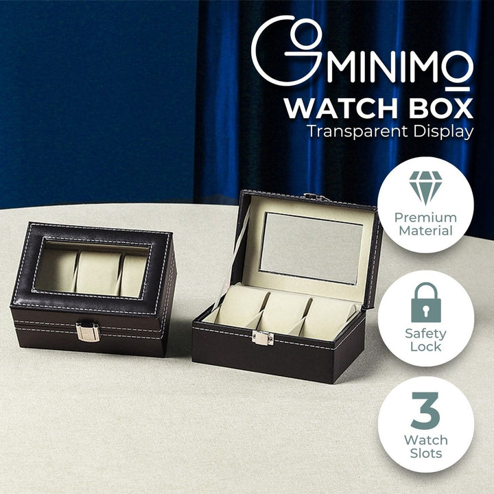 GOMINIMO 3 Slot Watch Display Box PU Leather Black