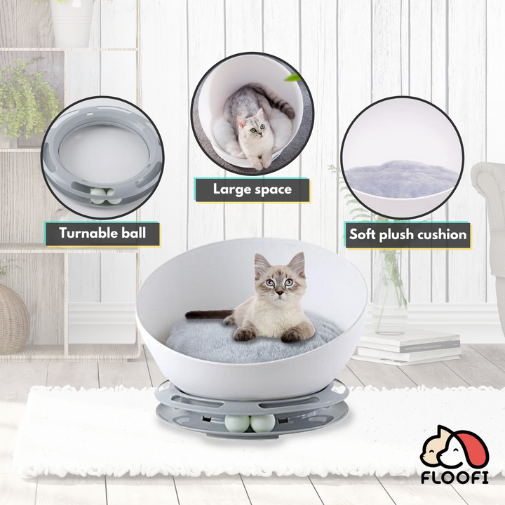 Floofi Pet Bed Cat 2 in 1 With Turntable Toy (Grey)