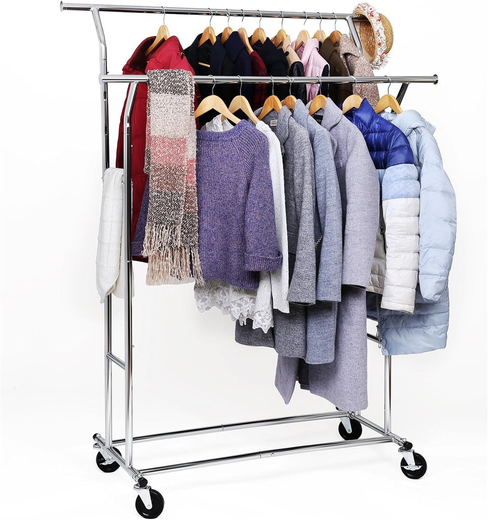 SONGMICS Metal Clothes Rack Stand on Wheels Heavy Duty Silver