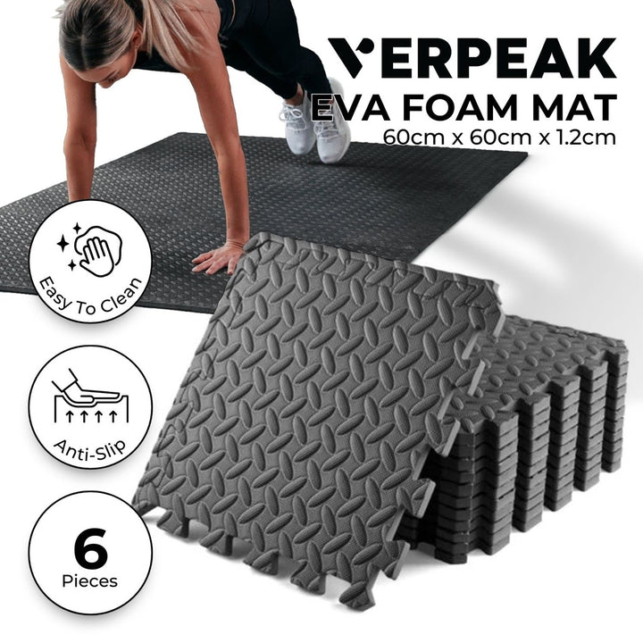 Verpeak Puzzle Gym Mat EVA Interlocking Foam Tiles with Border (Black)