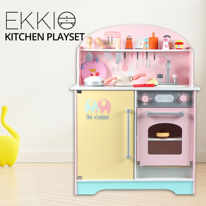 EKKIO Wooden Kitchen Playset for Kids (Japanese Style Kitchen Set, Pink)