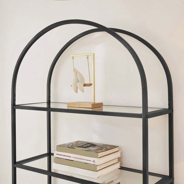 VASAGLE Bookshelf 5 Tier Tempered Glass with Metal Frame Black