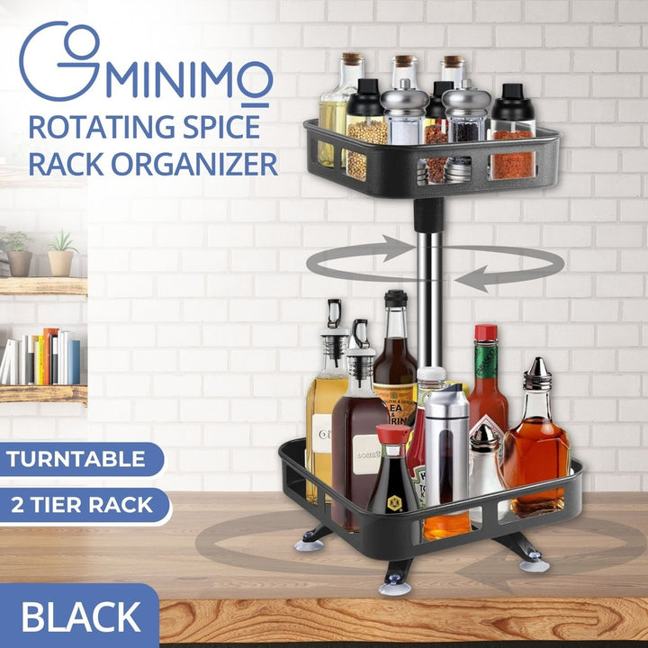 GOMINIMO 2 Tier Rotating Spice Rack Square Shape (Black)