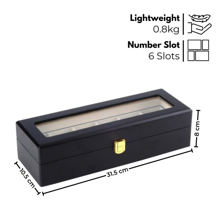 GOMINIMO 6 Slot Watch Display Box Black Wood