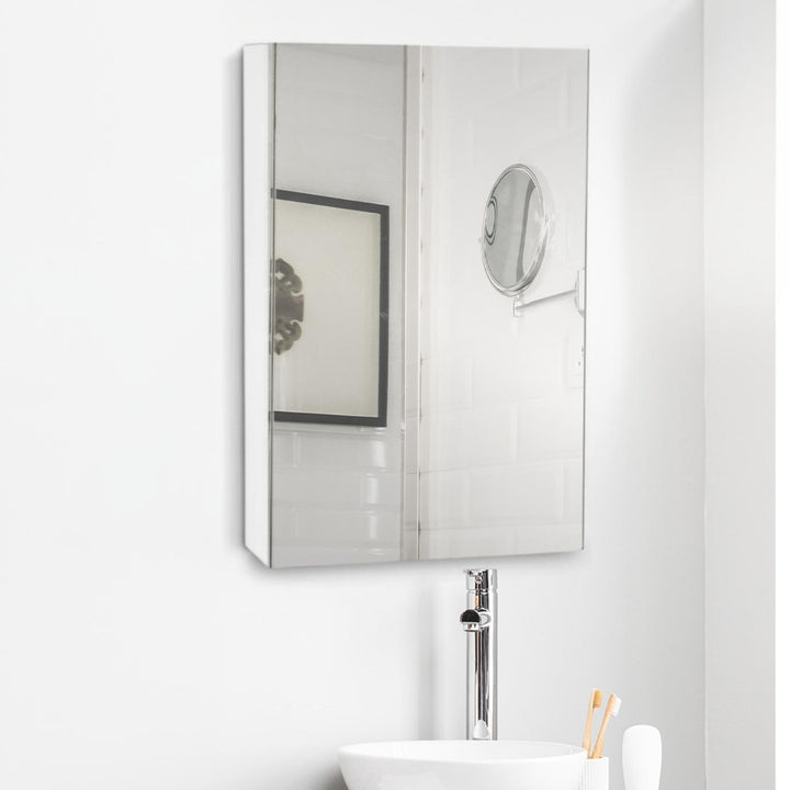 EKKIO Bathroom Vanity Mirror with Single Door Storage Cabinet (White)