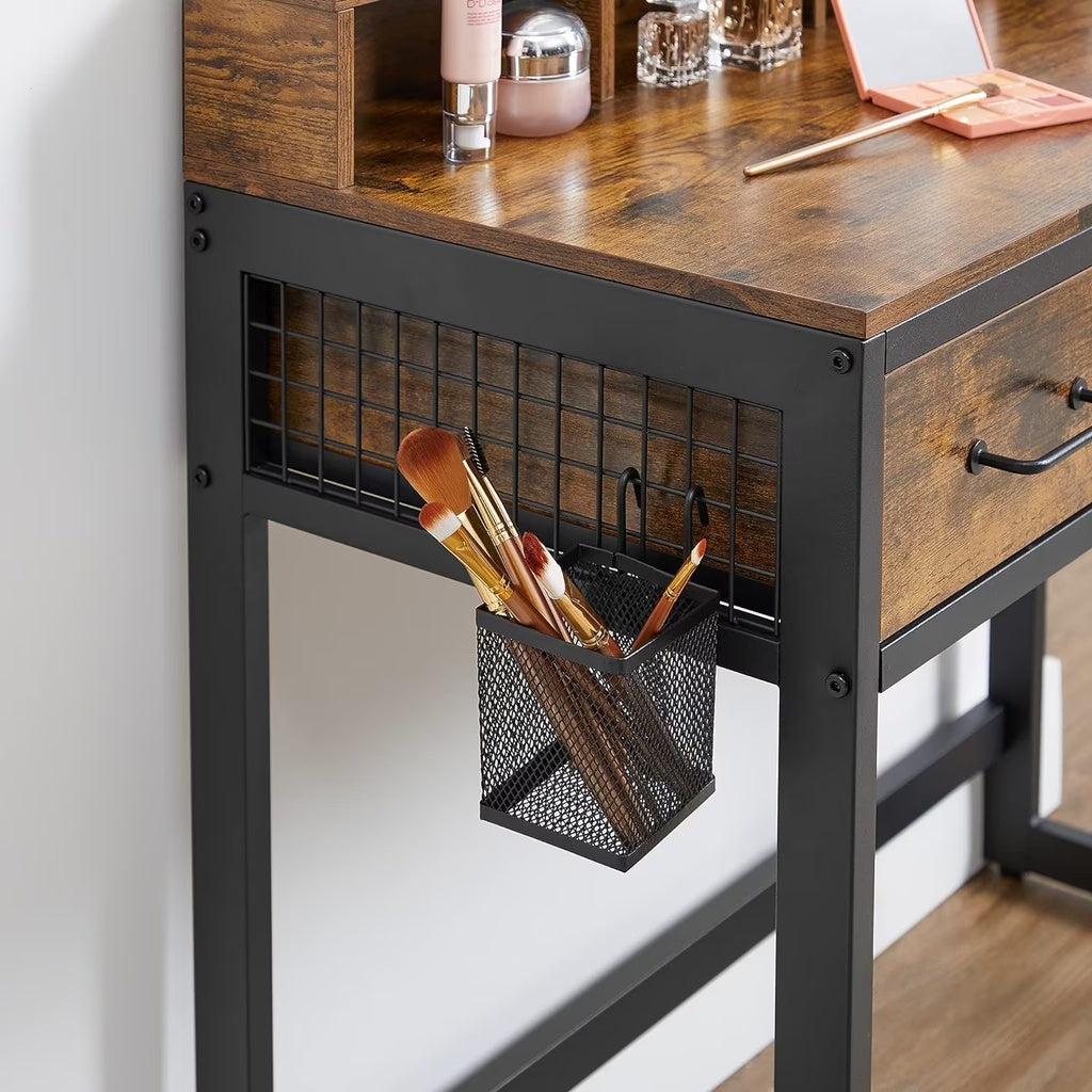 VASAGLE Dresser Table with Trifold Mirror Rustic Brown and Black