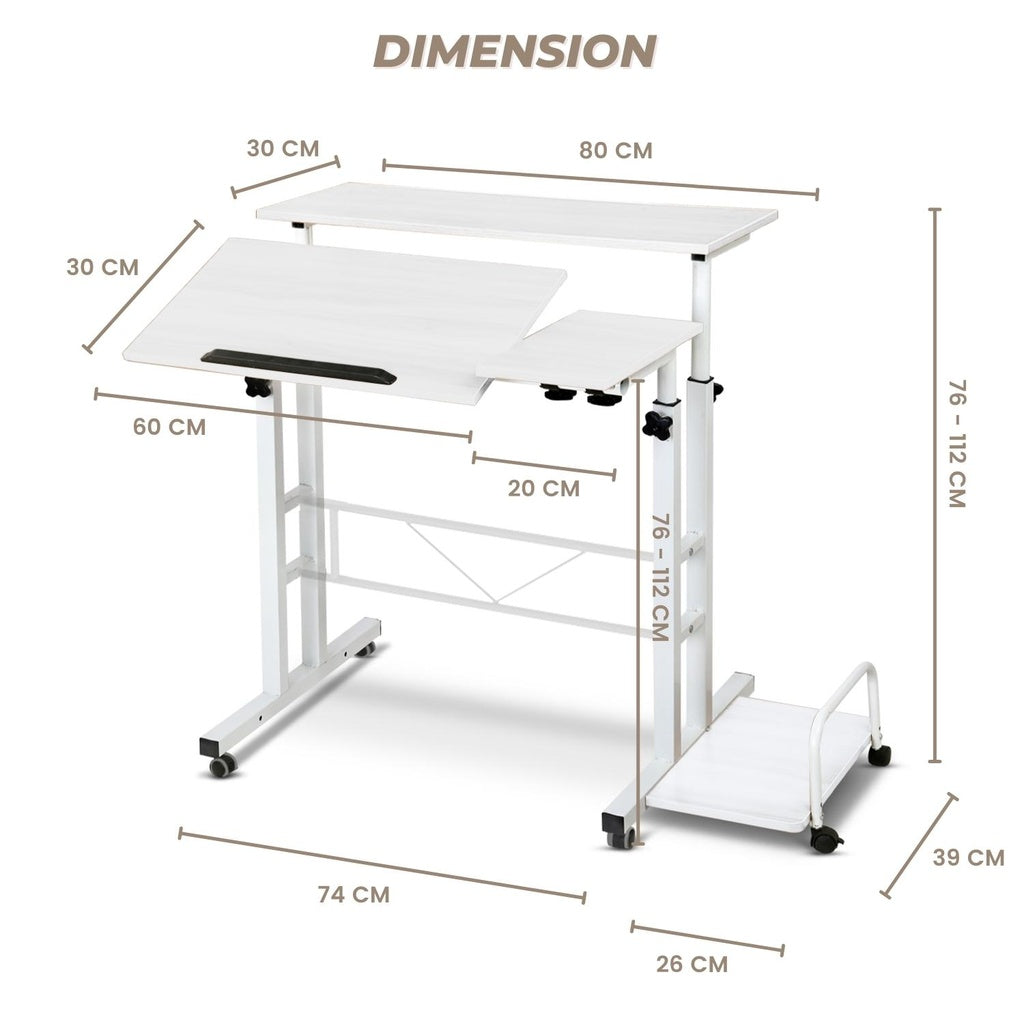 Ekkio Mobile Desk Detachable Sideboard White