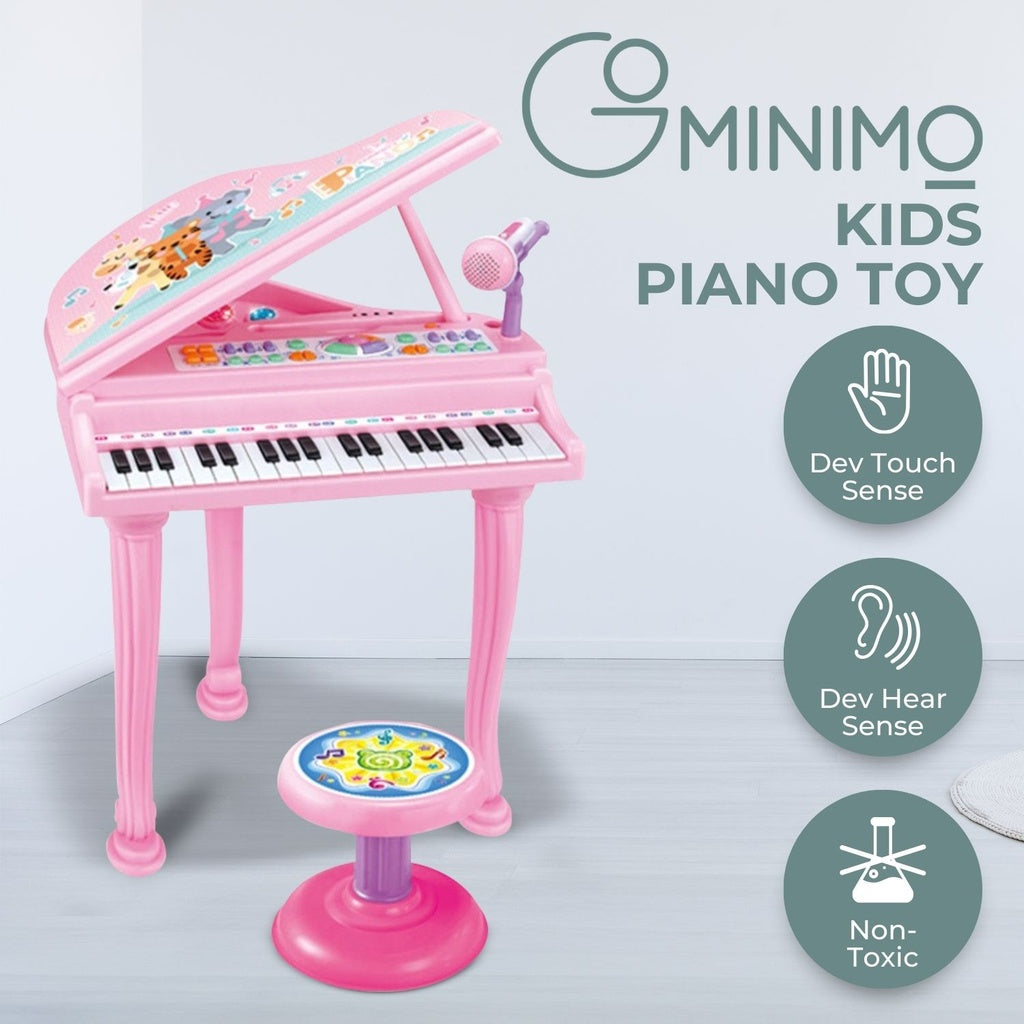 GOMINIMO Kids Electronic Piano Keyboard Toy with Microphone and Chair (Pink)