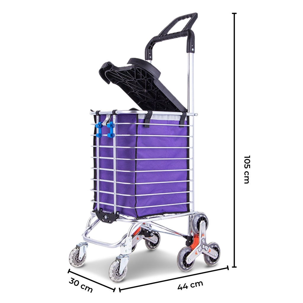 GOMINIMO Foldable Aluminum Shopping Trolley Cart with Wheels and Lids (Purple and Silver)