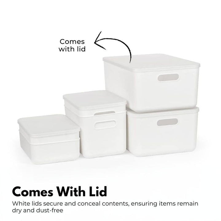 GOMINIMO 6 Pieces Plastic Storage Bins with 4 Lids (Beige)