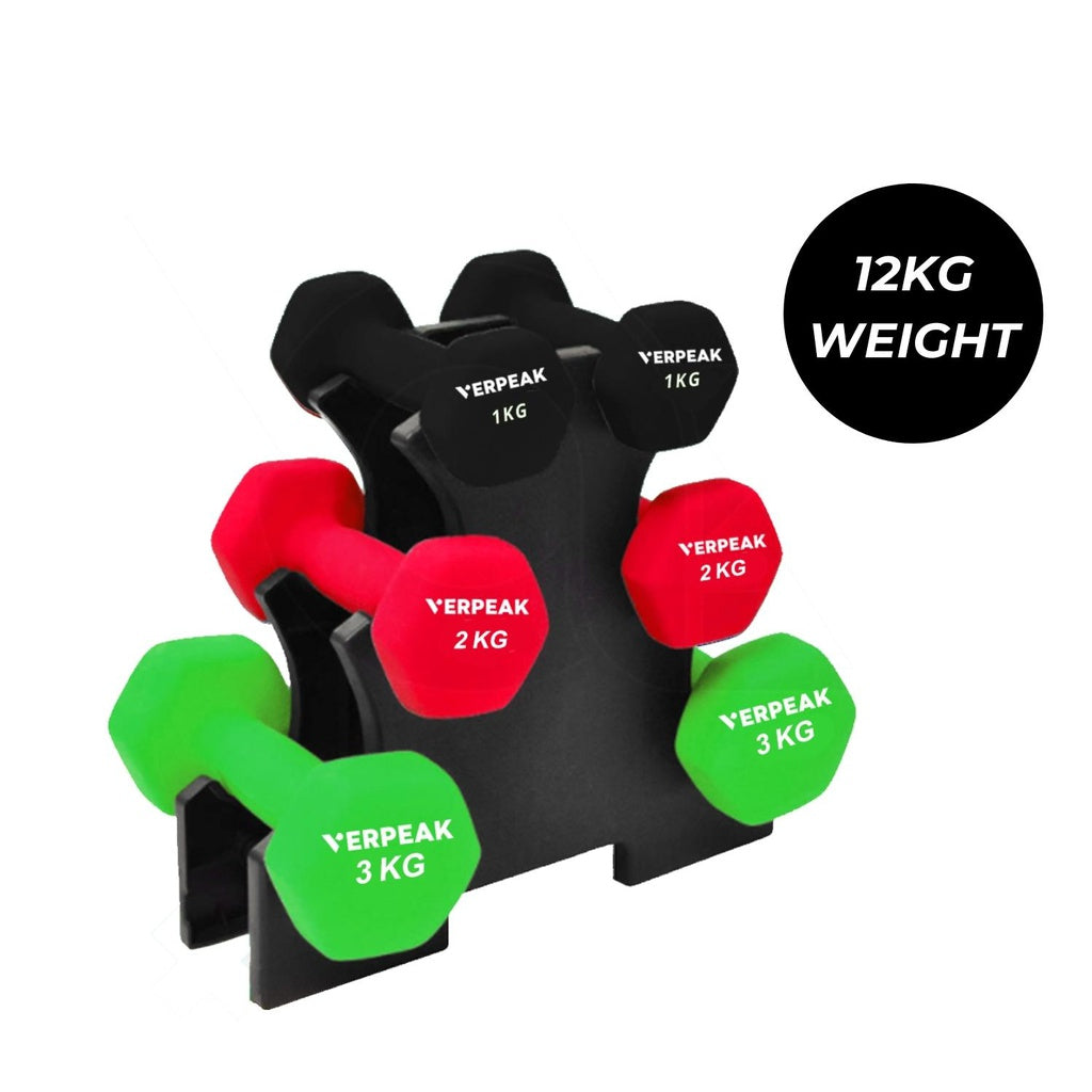 Verpeak 12kg (1,2,3kg x 2) Neoprene Dumbbell Set