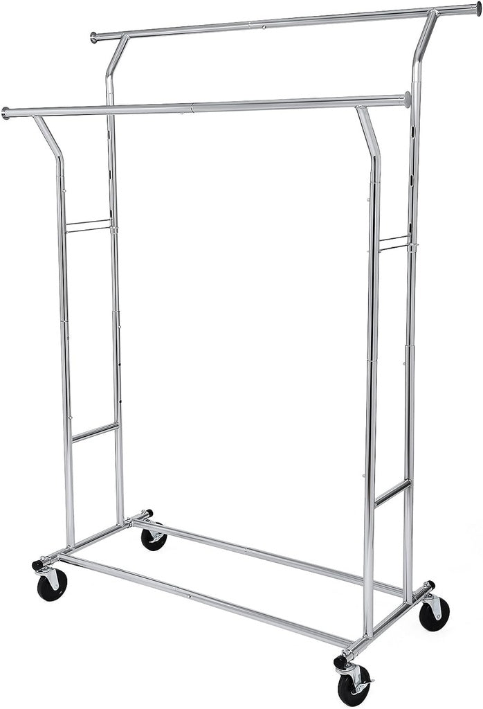 SONGMICS Metal Clothes Rack Stand on Wheels Heavy Duty Silver