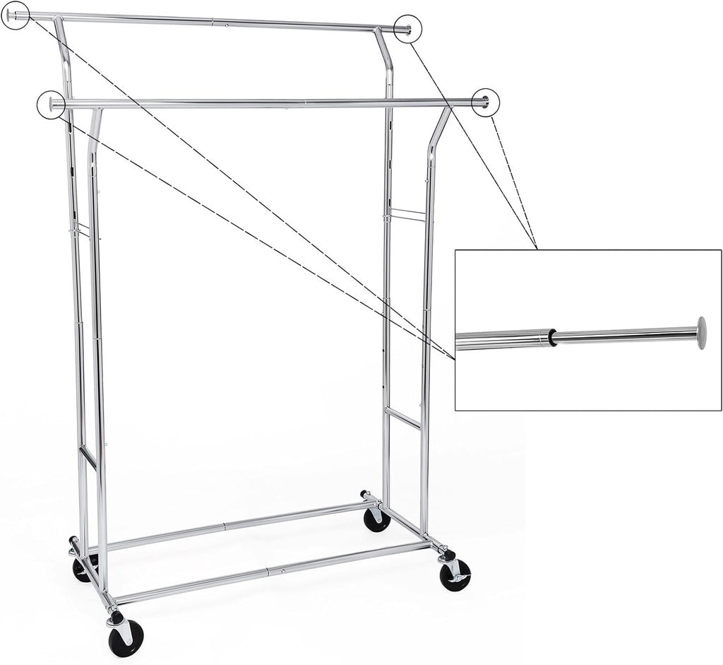 SONGMICS Metal Clothes Rack Stand on Wheels Heavy Duty Silver