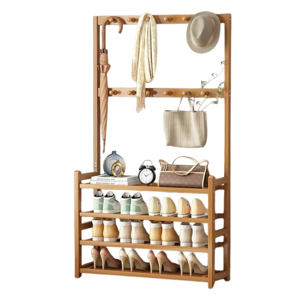 GOMINIMO Bamboo Clothes Rack and Shoe Rack Shelves 80cm