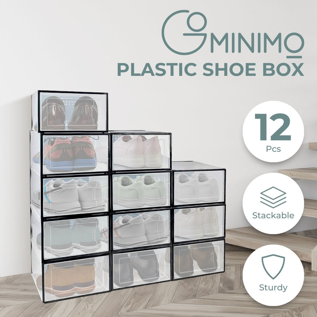 GOMINIMO Plastic Shoe Box 12PCS Medium Size (Black)