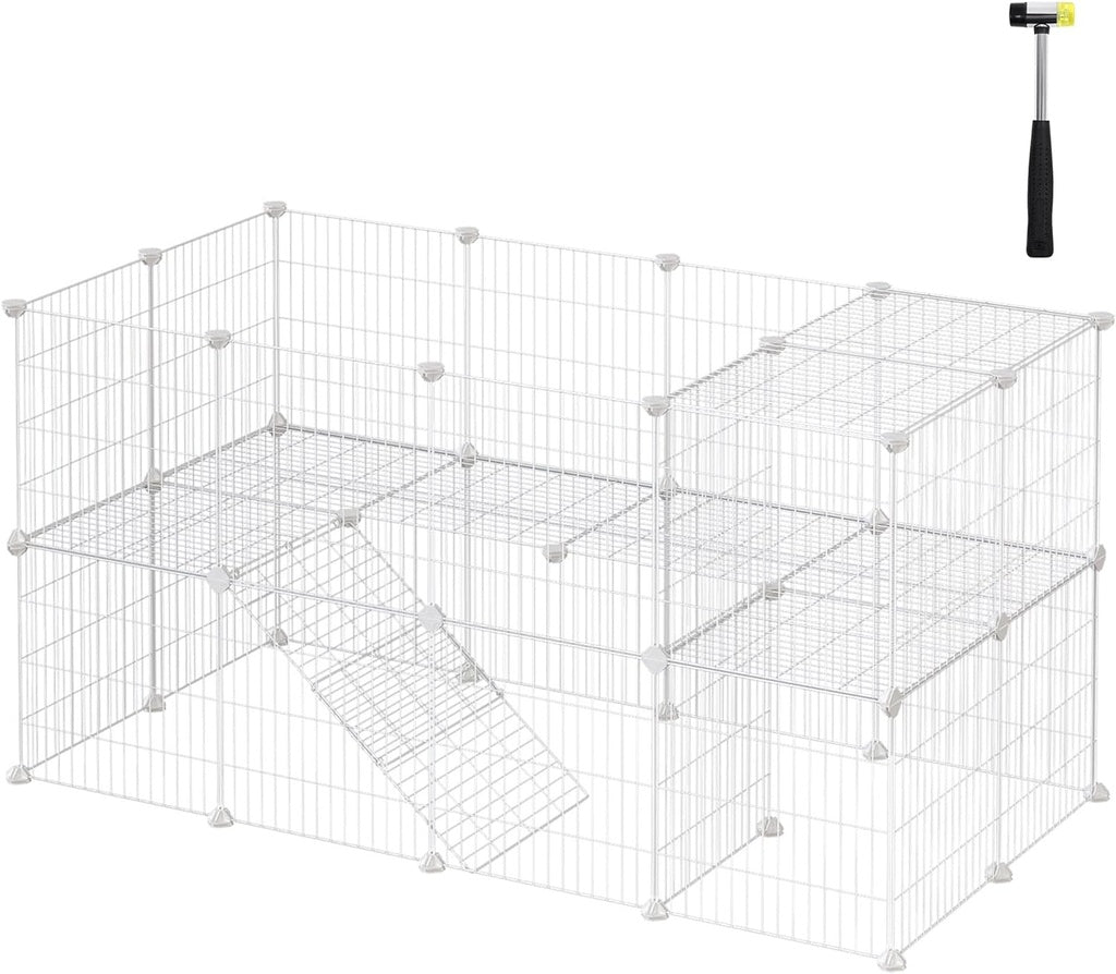 SONGMICS Metal Wire Two-Story Pet Playpen with Zip Ties White