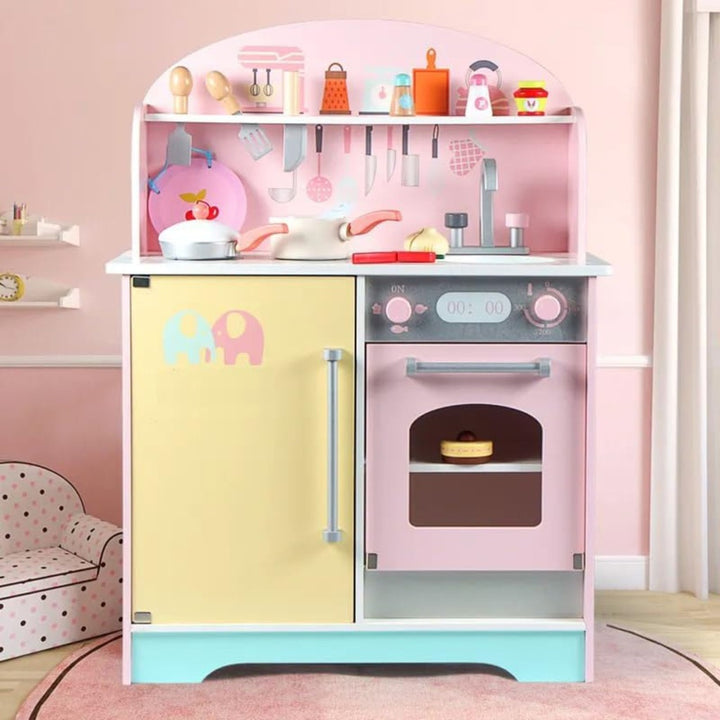 EKKIO Wooden Kitchen Playset for Kids (Japanese Style Kitchen Set, Pink)