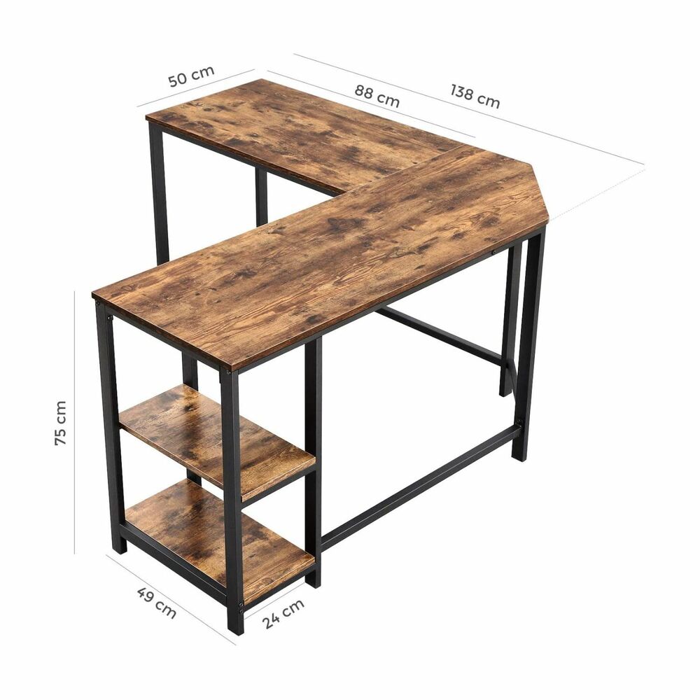 VASAGLE L-Shaped Computer Desk Rustic Brown and Black