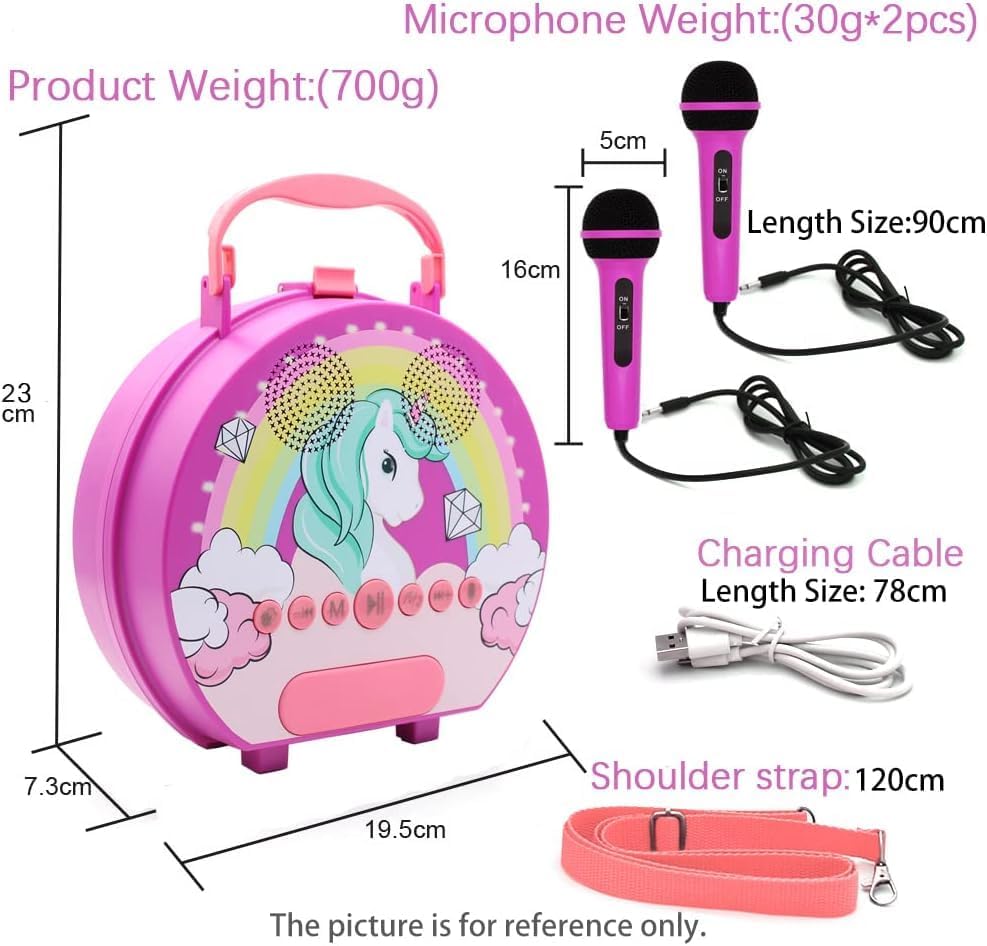 GOMINIMO Kids Portable Karaoke with Two Microphones (Round, Purple Unicorn)