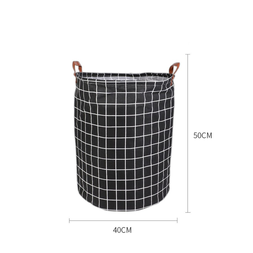 GOMINIMO Laundry Basket Round Foldable (Black Square)