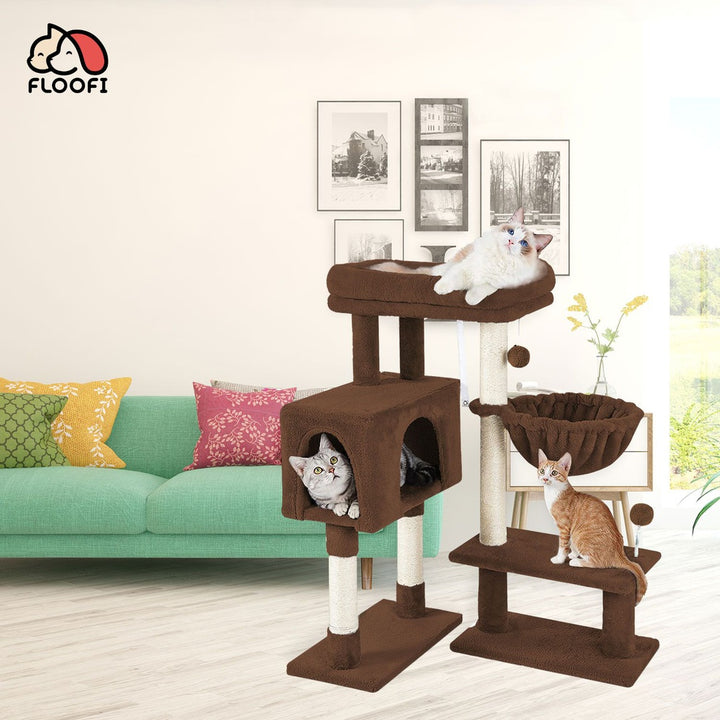 Floofi 97cm Adjustable Base Plush Cat Tree Brown