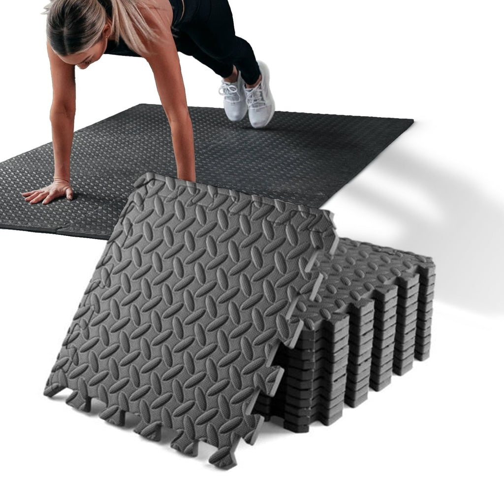 Verpeak Puzzle Gym Mat EVA Interlocking Foam Tiles with Border (Black)