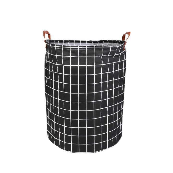 GOMINIMO Laundry Basket Round Foldable (Black Square)