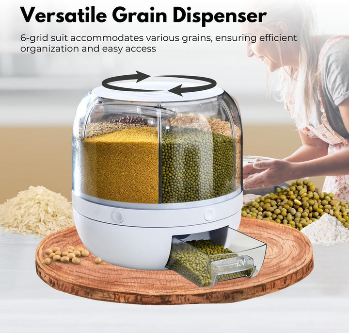 GOMINIMO 6 in 1 Rotating 360? Grain Dispenser with Lid (White)