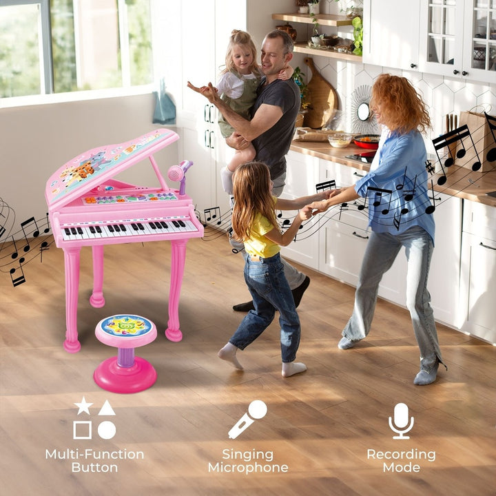 GOMINIMO Kids Electronic Piano Keyboard Toy with Microphone and Chair (Pink)