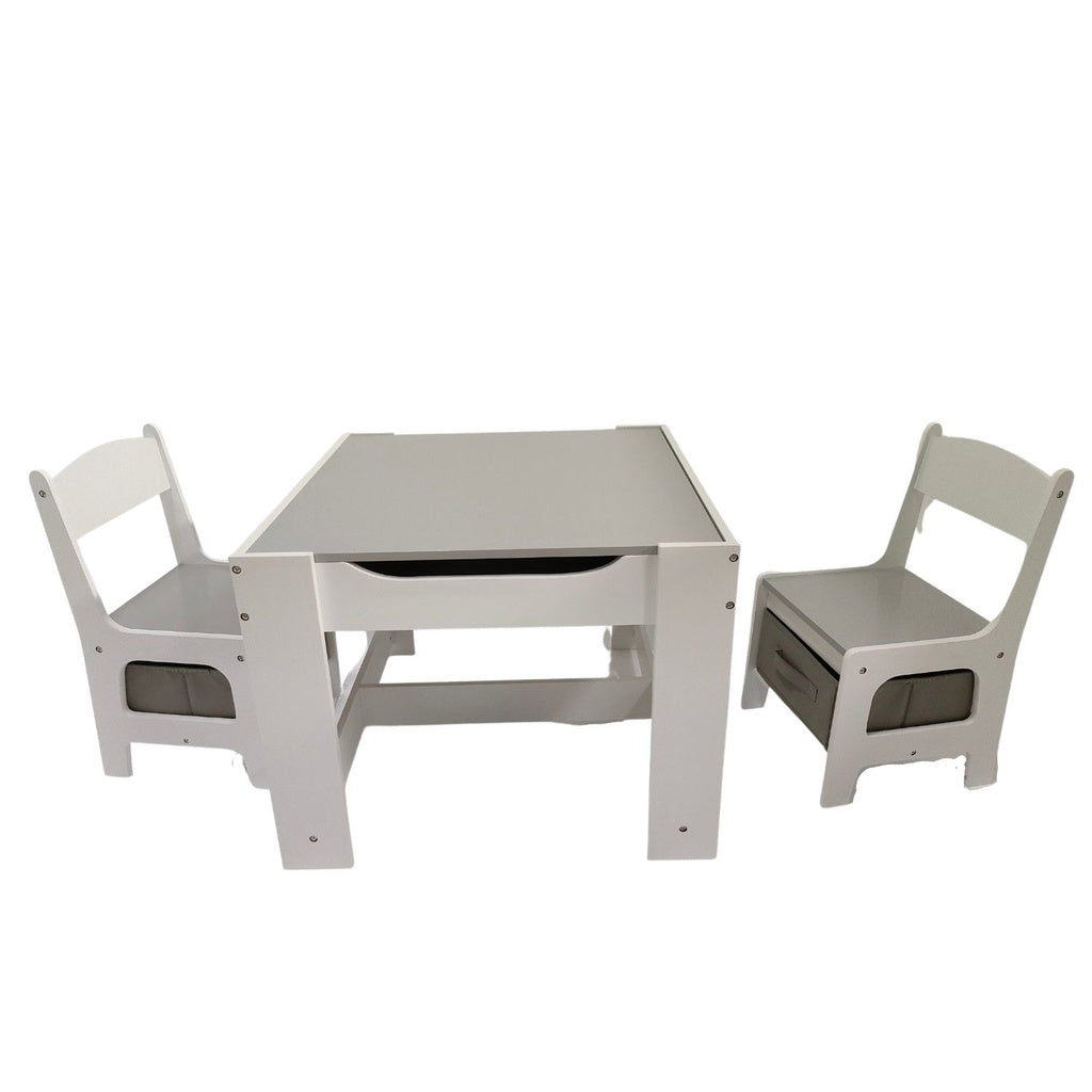 EKKIO 3PCS Kids Table and Chairs Set with Black Chalkboard (Grey)