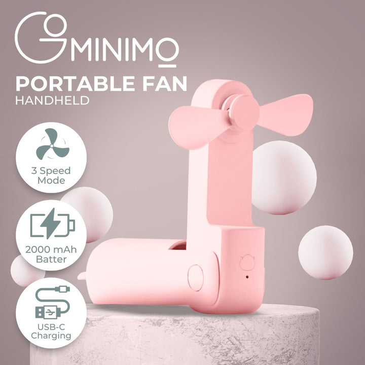 GOMINIMO USB Rechargeable Portable Handheld Fan with 3 Speed(Pink)