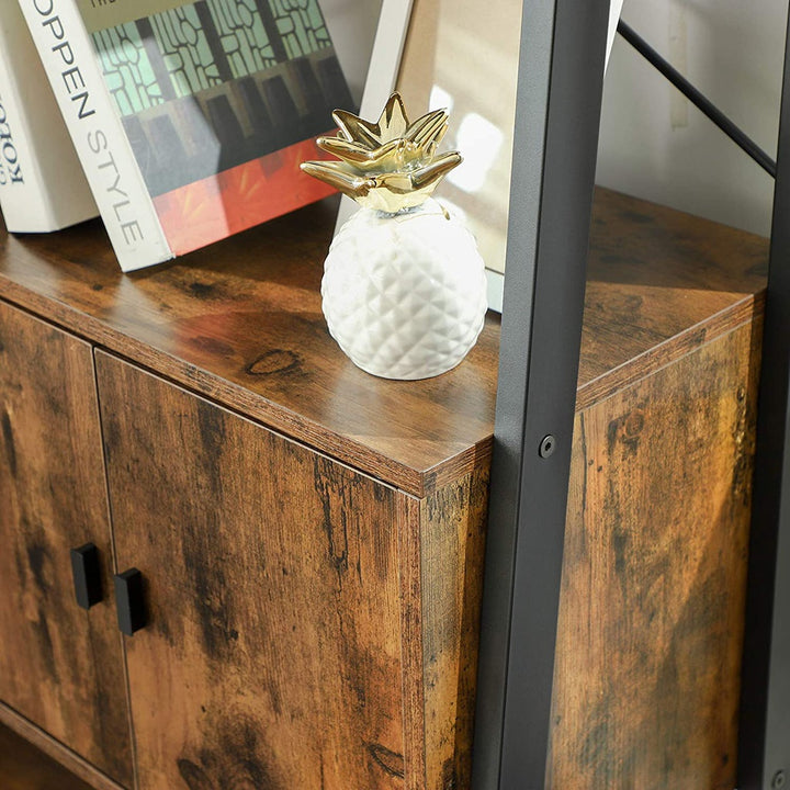 VASAGLE Ladder Bookshelf with Cupboard Rustic Brown