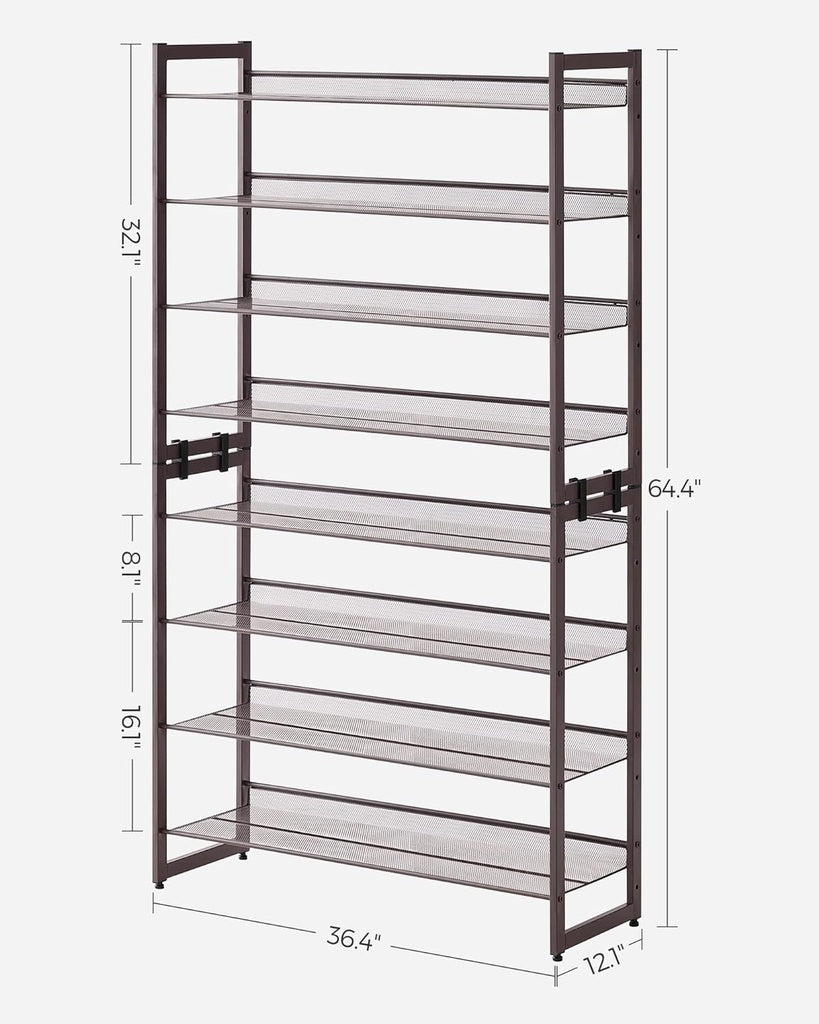 SONGMICS 8-Tier Shoe Rack Storage 32 pairs with Adjustable Shelves Bronze