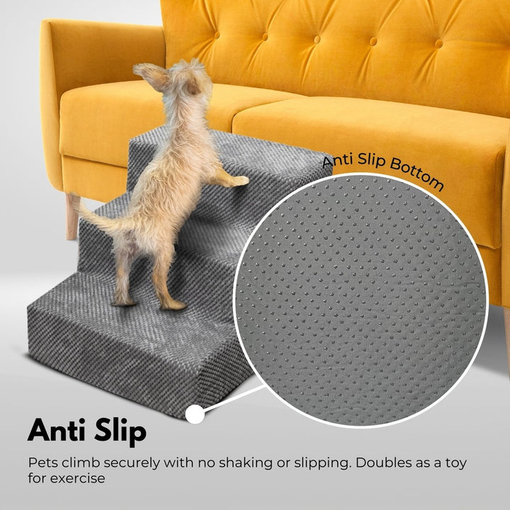 FLOOFI 3-Step Detachable Memory Foam Pet Stairs with Removable Washable Cover (Grey)