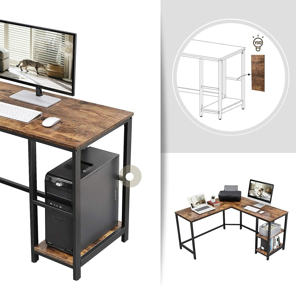 VASAGLE L-Shaped Computer Desk Rustic Brown and Black