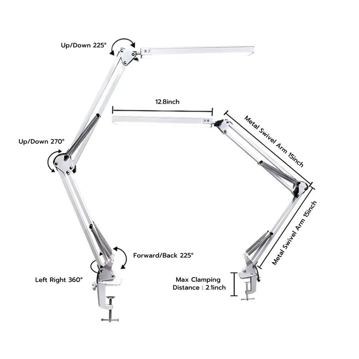 GOMINIMO LED Swing Arm Desk Lamp with Clamp (White)