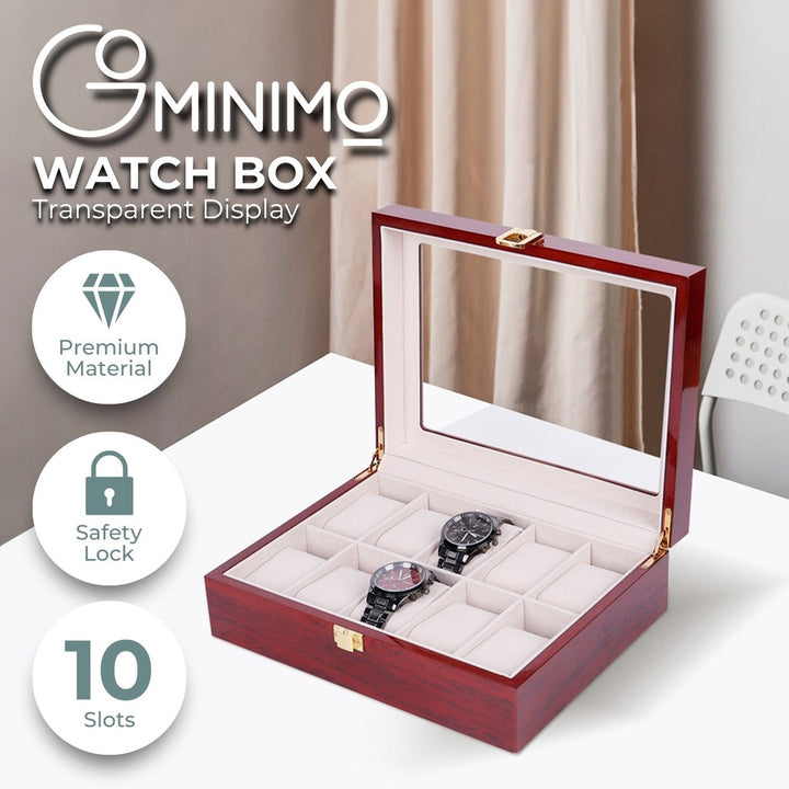 GOMINIMO 10 Slot Watch Display Box Red Wood