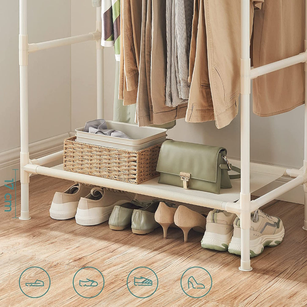 SONGMICS Metal Coat Rack with 2 Clothes Rails and Shelf