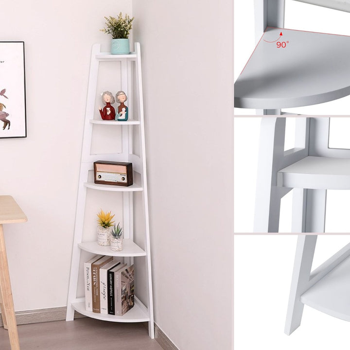 EKKIO 5 Tier Corner Ladder Shelf (White)