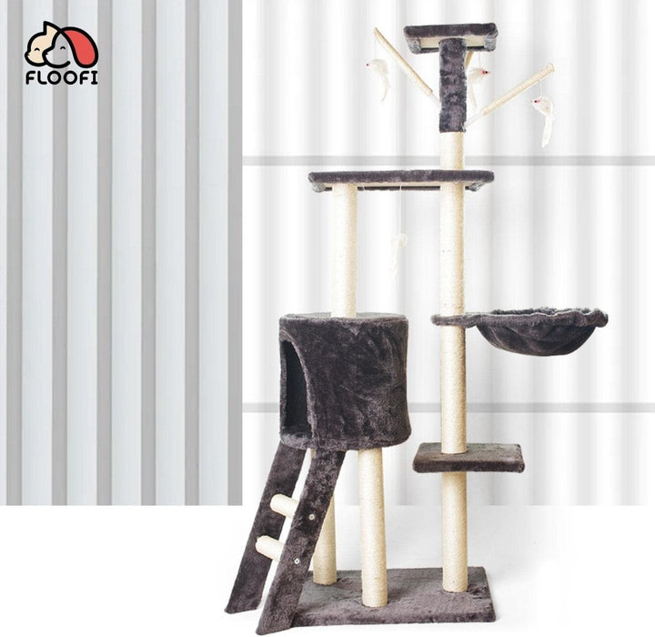 Floofi 138cm 5 Layer Plush Cat Condo Cat Tree Dark Grey