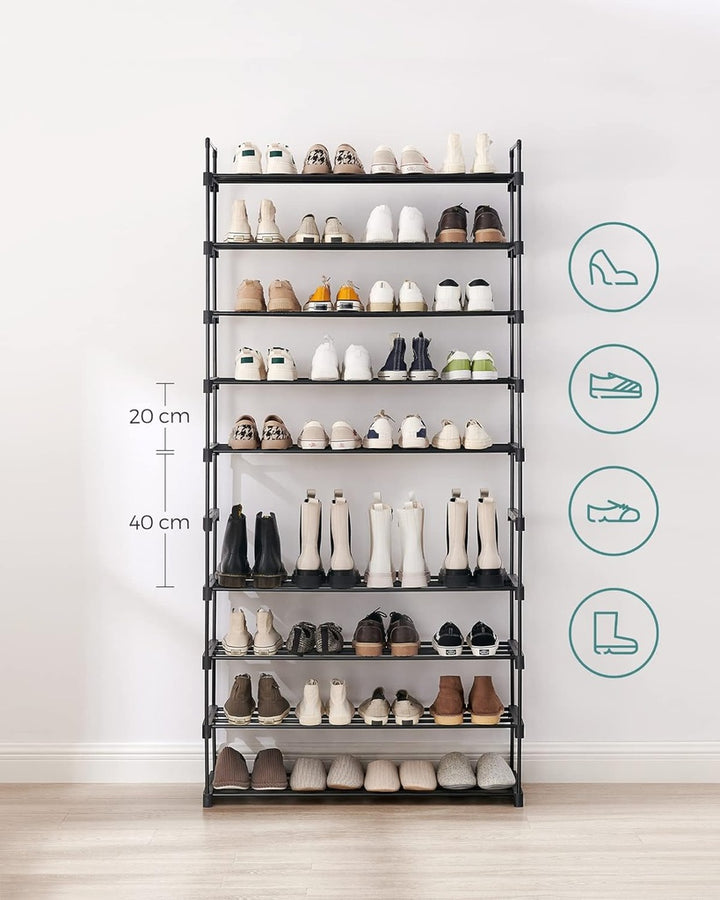 SONGMICS 10 Tier Metal Shoe Rack for 50 Pairs of Shoes Black