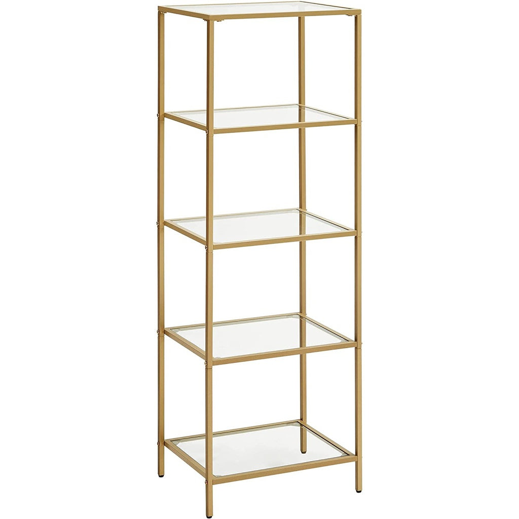 VASAGLE Storage Shelf 4-Tier Tempered Glass Gold