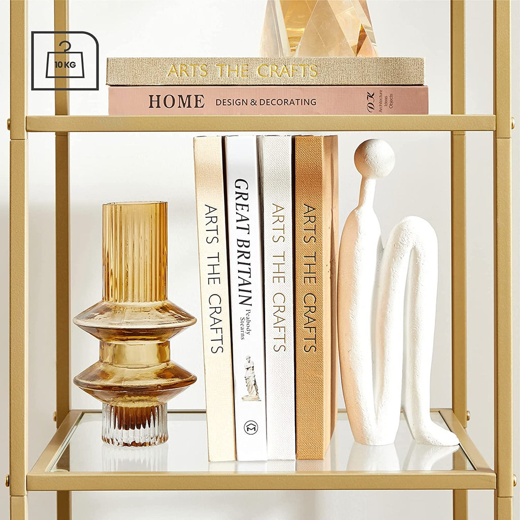 VASAGLE Storage Shelf 4-Tier Tempered Glass Gold