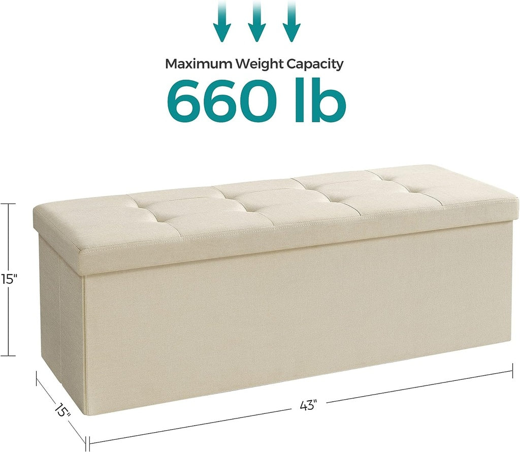 SONGMICS 109cm Folding Storage Ottoman Bench Beige